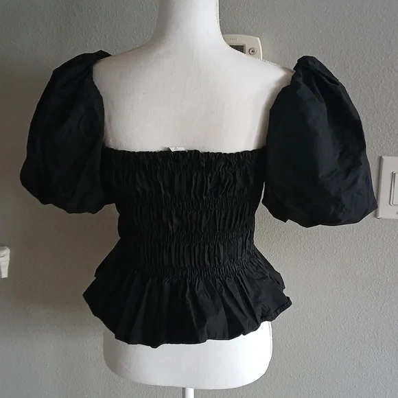 Astr Medium Black Puff Sleeve Top Shomocked Ruffle 80s Vibe Summer - Picture 3 of 4
